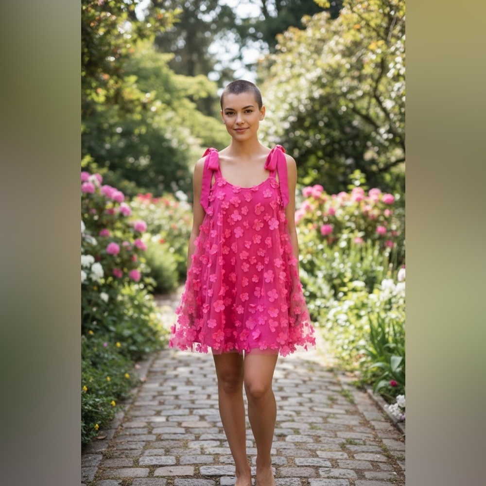 SHEIN Hot Pink Floral Sleeveless Stretchy Dress